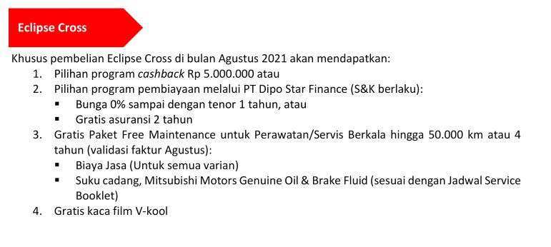 Promo Mitsubishi Agustus 2021