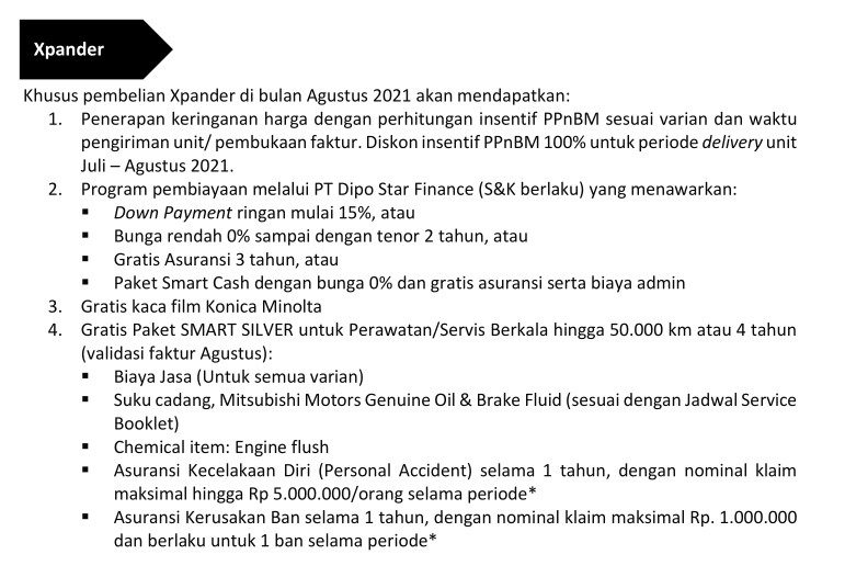Promo Mitsubishi Agustus 2021